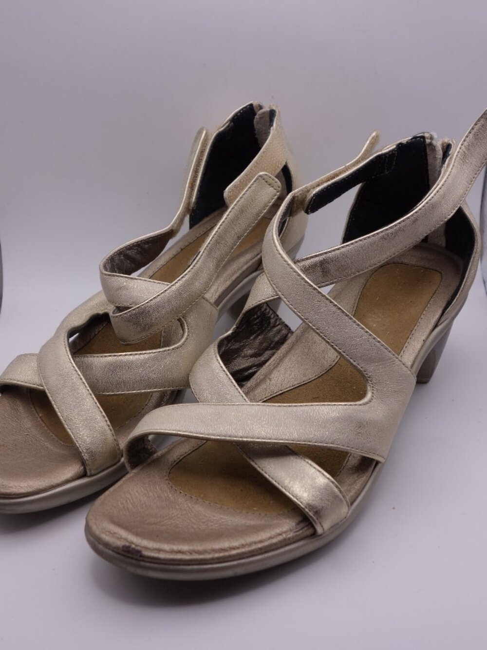 Naot Gold Leather Wedge Sandals Size 36 Adjustable Ankle Strap